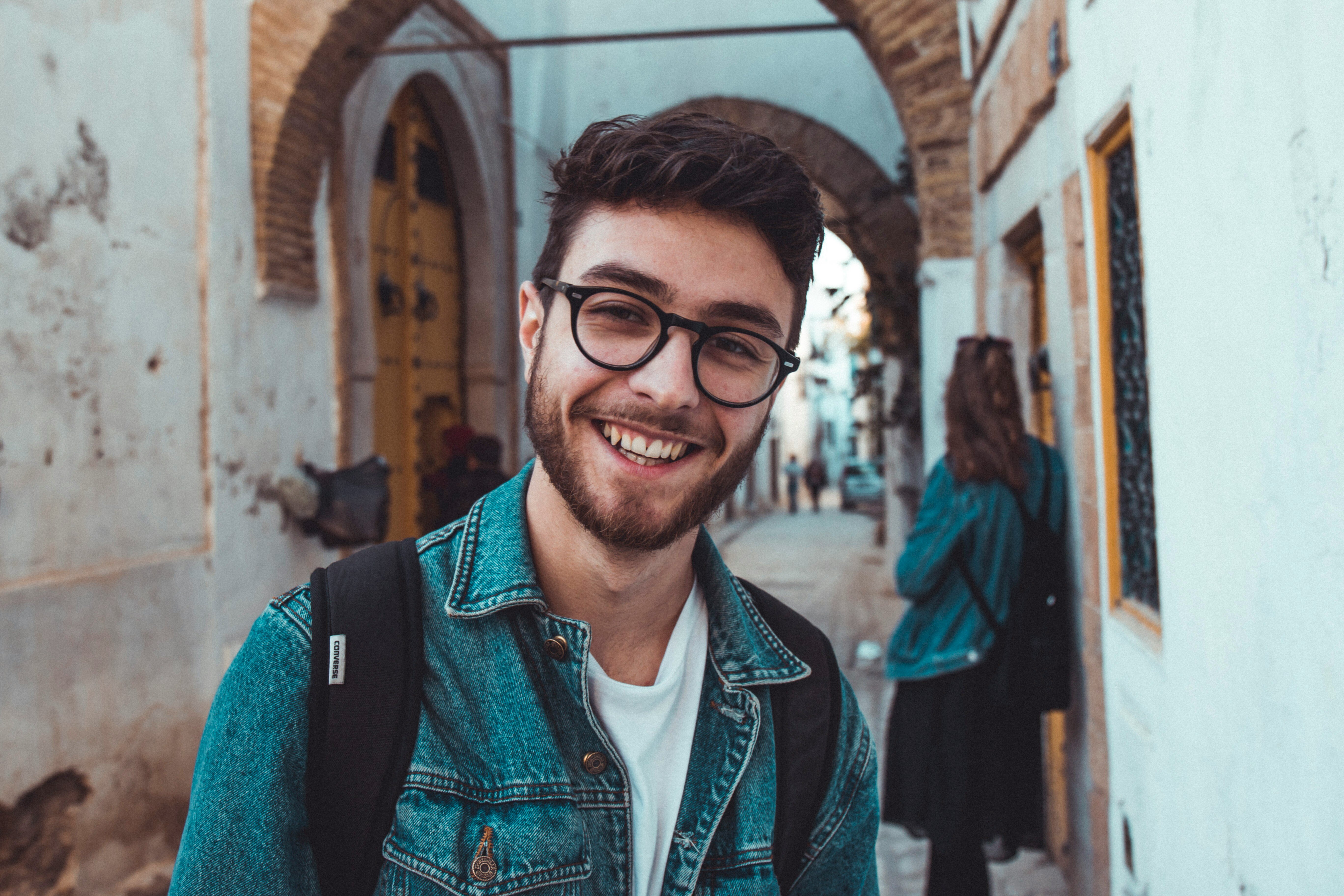 Smiling man travelling